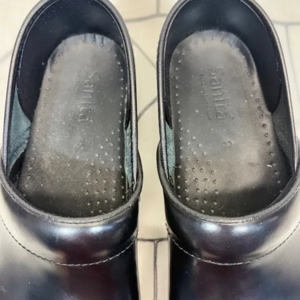 Sanita Professional Clogs‎ Size 40 Black Leather Slip On Comfort Shoes - Image 5