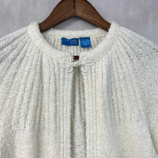 Susan Ess Womens Cardigan Size Large Boucle Frog Closure Sweater Cottage Twee - Image 4