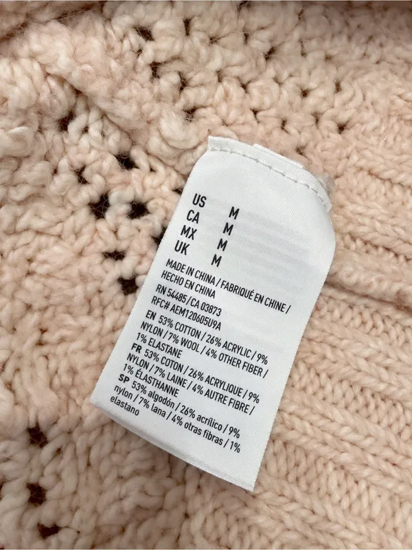 American Eagle Blush Pink Pointelle Knit Sweater - Image 3