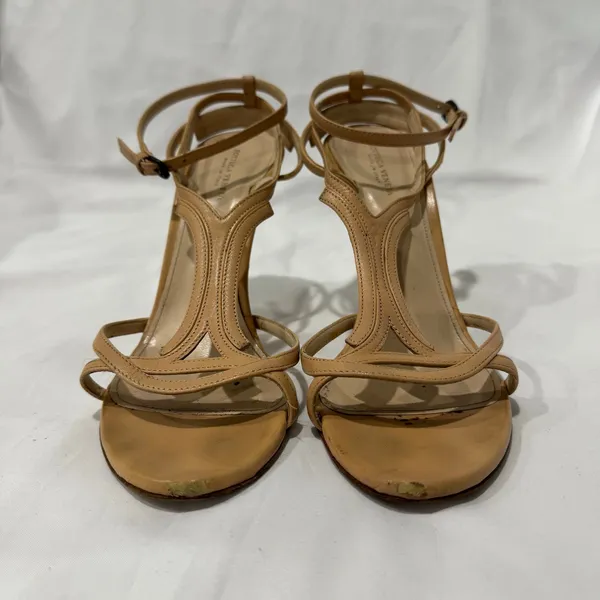 Bottega Veneta Nude Leather Strappy Stiletto Sandals Heels 39 Italy - Image 2