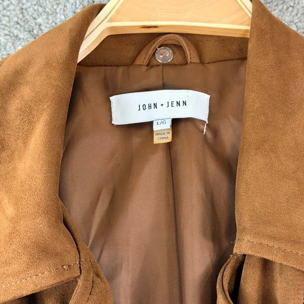 John + Jenn Moto Jacket‎ Women L Brown Faux Suede Biker Asymmetrical Zip Coat - Image 2