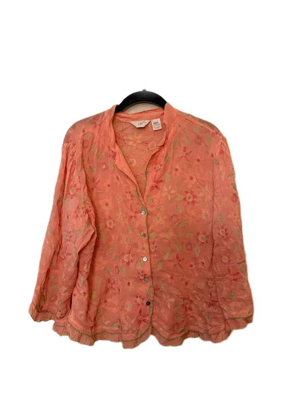 Y2K J Jill Coral Floral Embroidered Coral Button-Front Blouse - Image 2