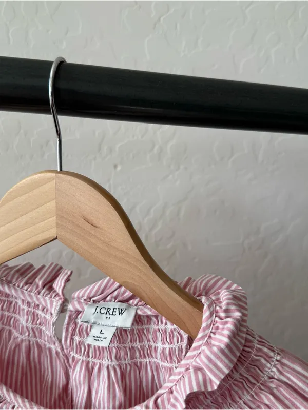 J. Crew Cotton Poplin Smocked Striped Top Pink White - Image 5