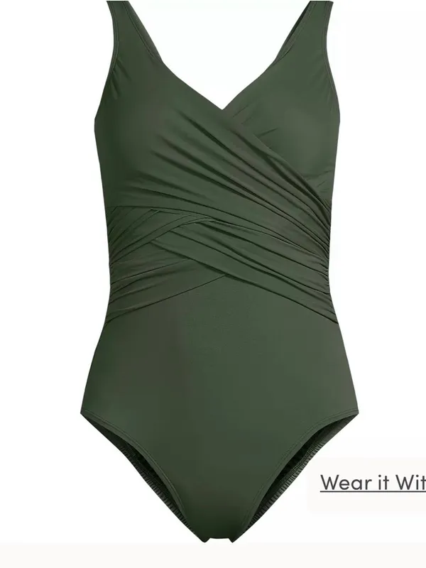 Lands' End Green Slimming Full Coverage One Piece Swimsuit Size 12 - Image 2