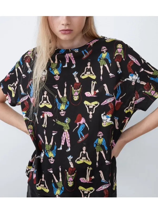 Zara Active Girl Cartoon Print Boxy Tee – Size Small - Image 3