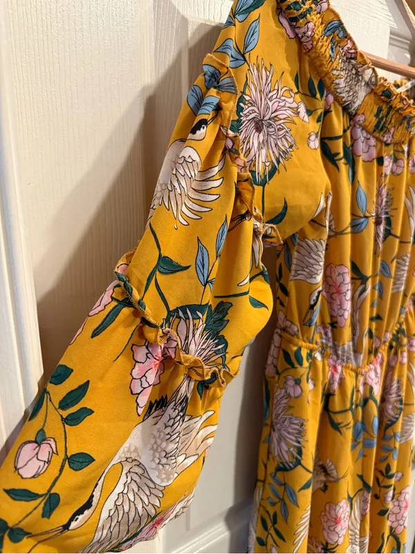 Flying Tomato Mustard Floral Jumpsuit with Floral & Crane Print - Image 3