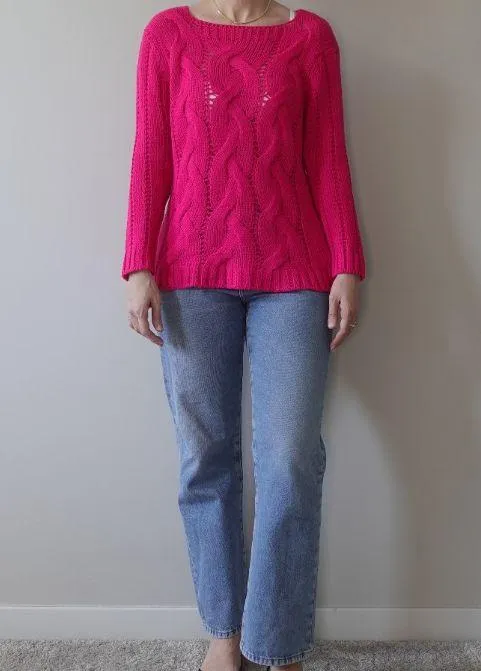 Fuchsia Pink Knit Cozy Square Neck Sweater One Size - Image 5