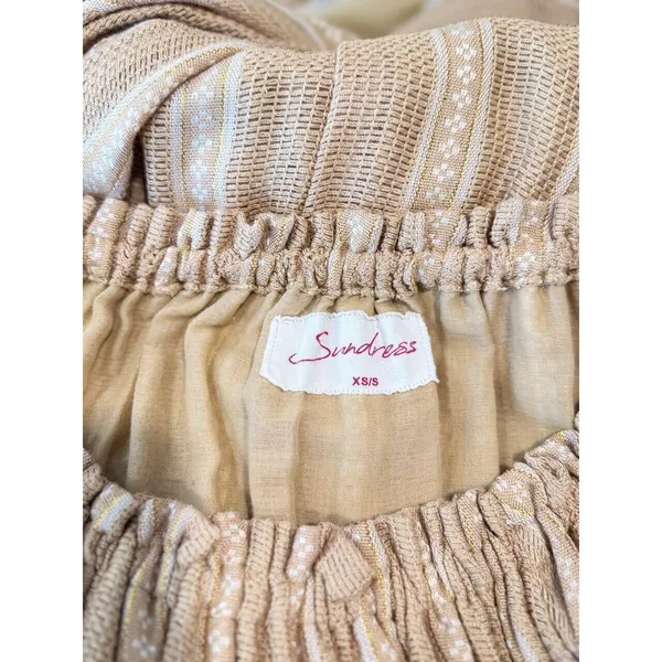 Sundress Womens Dress Beige Hi Low Off The Shoulder Striped Fit Flare Flowy XS/S - Image 4