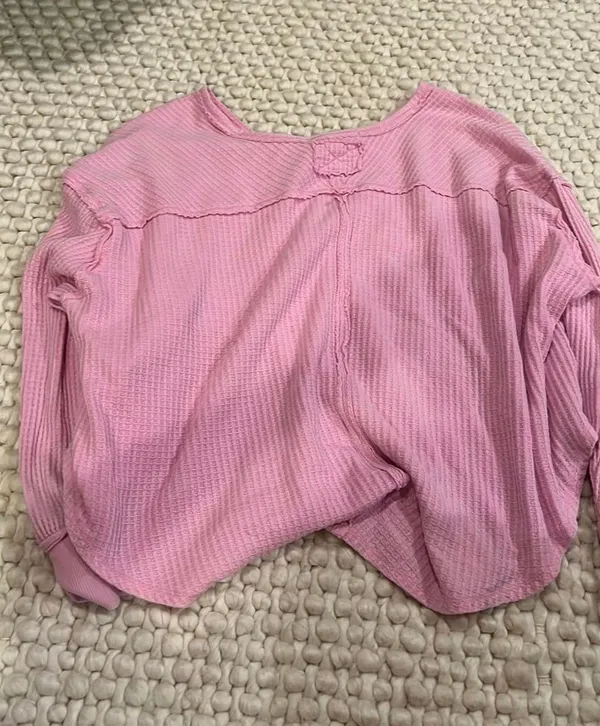 Pink Free People Off-The-Shoulder Waffle Knit Sweater - Image 2