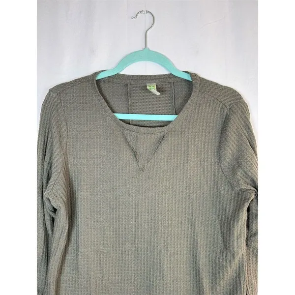 Green Tea Top Womens Small Olive Green Waffle Knit Thermal Long Sleeve - Image 2