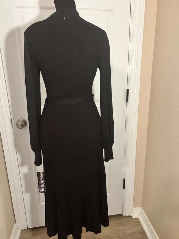Nina Leonard Black fall pleated evening sweater dress - Image 3