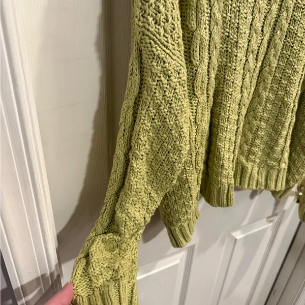 aerie Lime Green Cable Knit Crewneck Sweater - Image 7