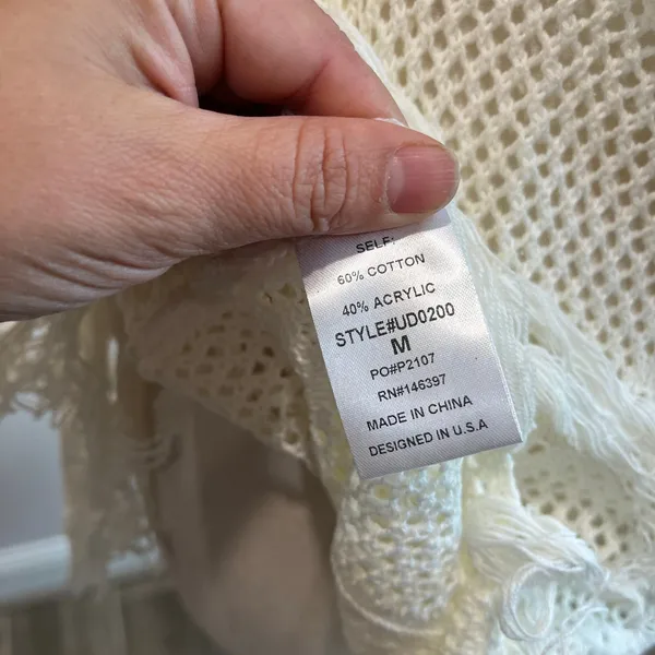 Endless Blu White Crochet Fringe Cover Up Boho Festival Beach‎ Dress Size M - Image 7