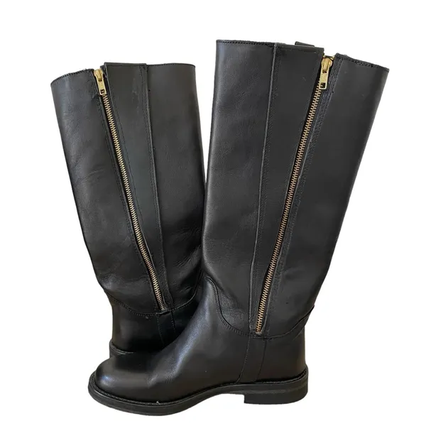 Boemos Black Leather Knee High Riding Boot Size 36 Minimalist Moto Equestrian - Image 2