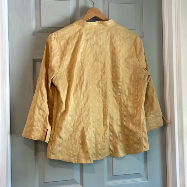 Christopher & Banks Women's L Vintage Y2K Yellow Gold Fall Office V-Neck Blouse - Image 3