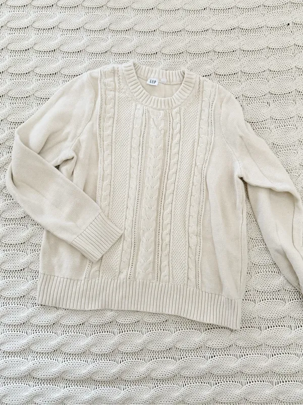 Gap Classic Cable Knit Crewneck Sweater - Cream - Image 2