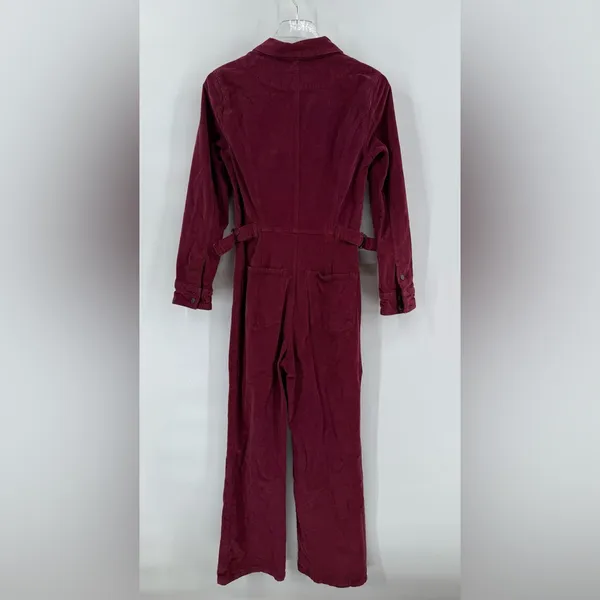Free People Take Me‎ Out Purple Corduroy Sexy One Piece Jumpsuit 4 Burgundy Wine - Image 4