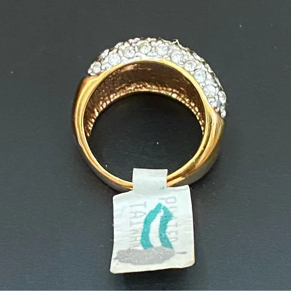 Vintage Blue Sapphire Rhinestone Gold-plated Statement Ring Size 6 - Image 11