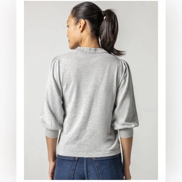 LILLA P rib trim puff sleeve‎ sweater in light blue sz XS - Image 7