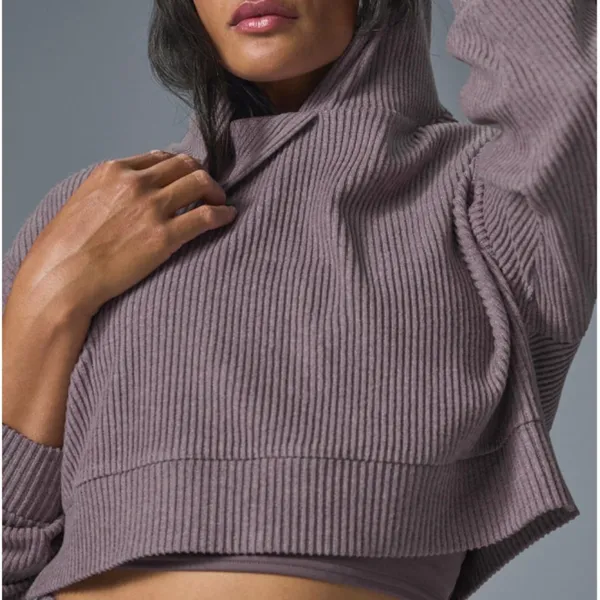 Alo Muse Hoodie Raisinette Heather Ribbed Violet Hood Sweater Hooded Sweatshirt - Image 3