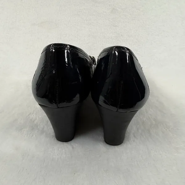 Lauren Ralph Lauren Black Patent Leather Wedge Loafers with Gold Accents 8 READ‎ - Image 6