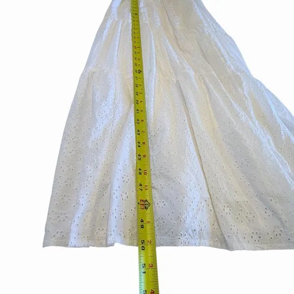 The Drop White Boho Cottage Eyelet Tiered Maxi Dress Size XS Cotton Coastal - Image 6