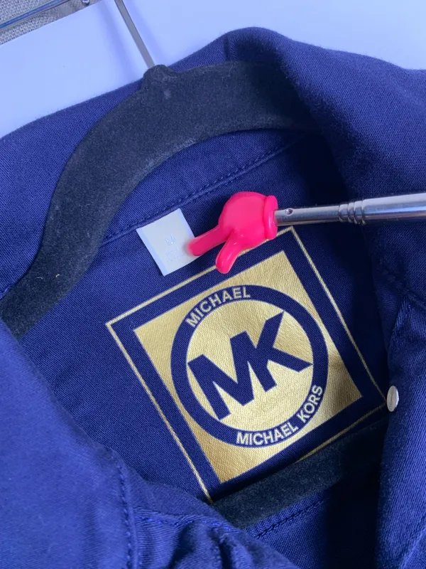 Michael Kors Denim Jacket Womens M Dark Blue Stretch Trucker Button Front - Image 11