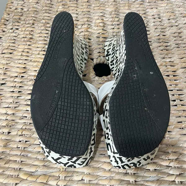 Stuart Weitzman New Black & White Leather‎ Graffiti Print Logo Sandal Wedge 9.5 - Image 7