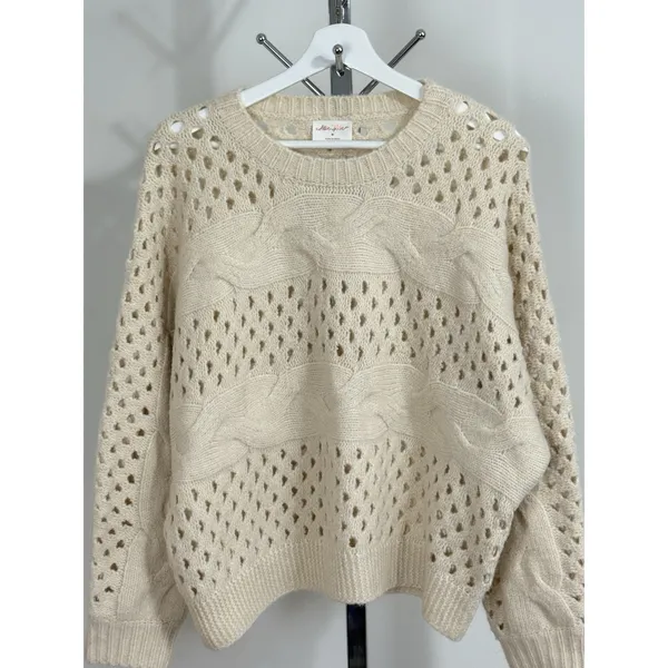 Allie Rose Cream Cable Knit Open Stitch Sweater Womens Size M Oversized Crochet Pullover - Image 4