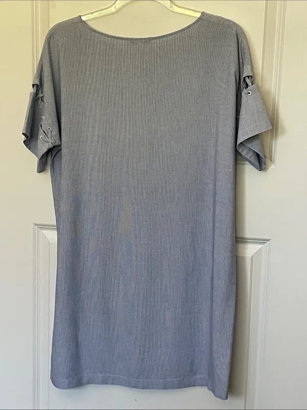 Madewell Blue Pinstripe Lace Up Sleeve Shift Dress Medium - Image 4