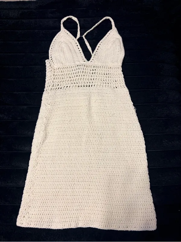 emory park Cream Crochet Halter Dress - Image 2