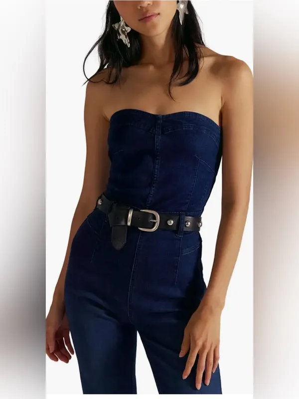 NEW FREE PEOPLE Beckett Strapless Denim Jumpsuit sz 25 - Image 4