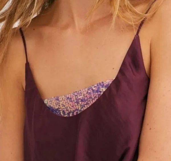 NWT Free People Intimately Turn It On Cami Vetiver Bloom S sequin Purple XS - Image 3