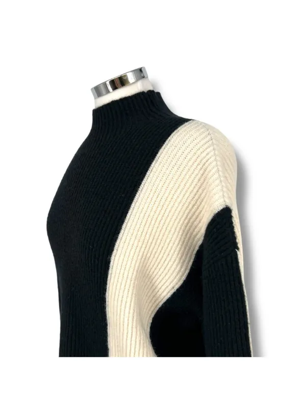 Commense Miss Paris Black White Colorblock Minimalist Knit Sweater Size Small - Image 3