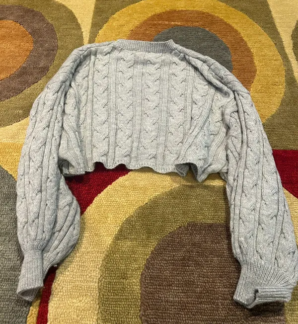Princess Polly Grey Very Short Cropped Crewneck Cableknit Sweater Size L / XL - Image 5