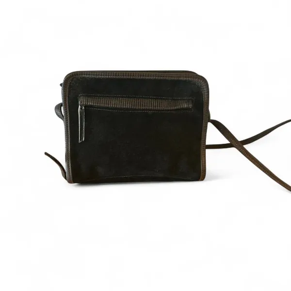 Vintage Black suede crossbody purse with leather‎ trim - Image 2
