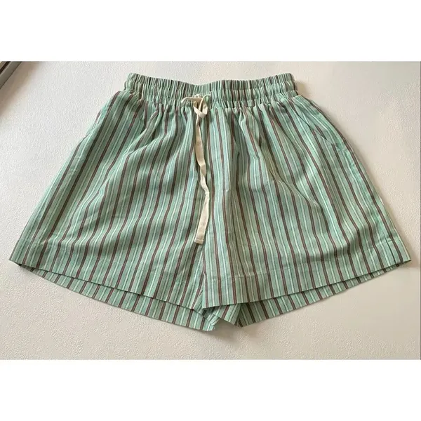Peppermayo Striped Elastic Waist Shorts AU/UK 8 US 4 Teal Brown Drawstring Summe - Image 2