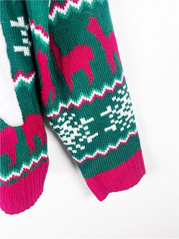 33 DEGREES Llama Scarf Pom Pom Hat Graphic Unisex Christmas Sweater Size Large - Image 9