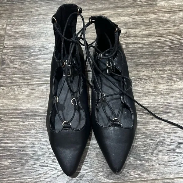Topshop Ghillie Black Pointed Toe Lace Up Flats - Image 2