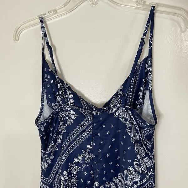 CIDER blue bandana paisley cowl neck cami bodycon mini dress size XS - Image 6