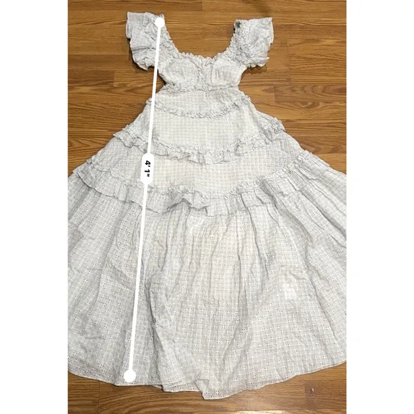 Needle & Thread Blue White Broderie Anglaise Cotton Maxi Dress XS - Image 9