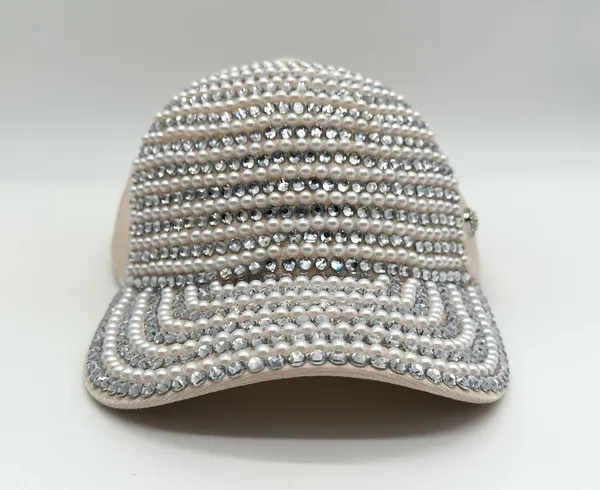 Juicy Couture Pearl Rhinestone Beige Baseball Cap Glam Sparkle Bling Women's Hat - Image 3