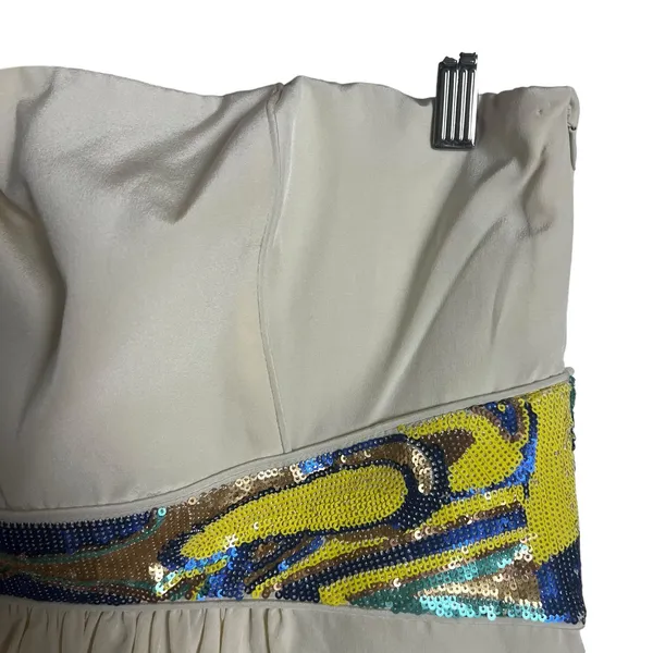 Tibi Ivory Cream Strapless Sleeveless Sequined Waist Mini Dress Size 12 - Image 3