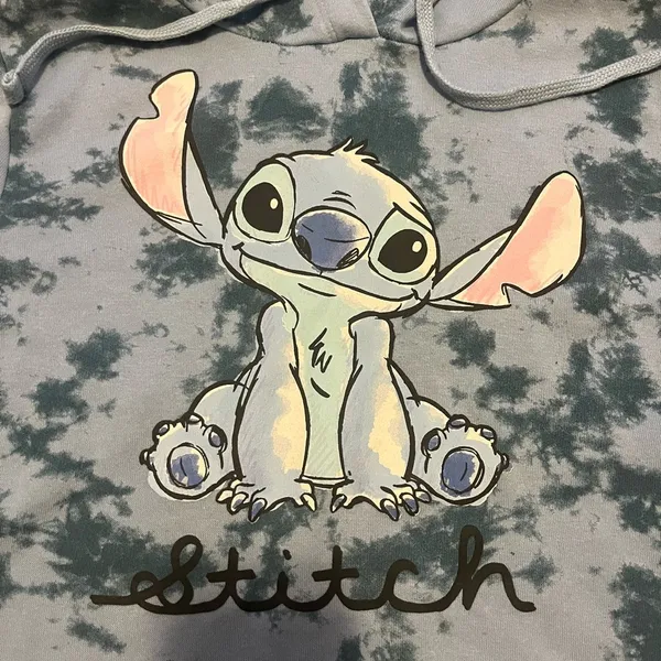 Disney Lilo and Stitch Ohana Blue Tie Dye Boxy Cropped Hoodie Sweatshirt Size S - Image 4