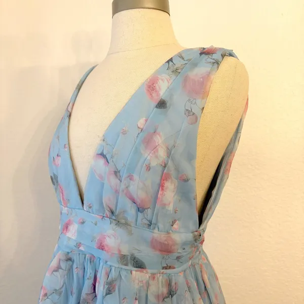 Lulus Garden Romance Organza Maxi Dress M Light Blue Floral Print Formal Wedding - Image 8