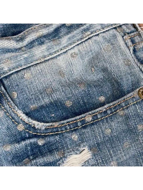 Abercrombie & Fitch Distressed Polka Dot Denim Shorts Women’s Size 6 - Image 5