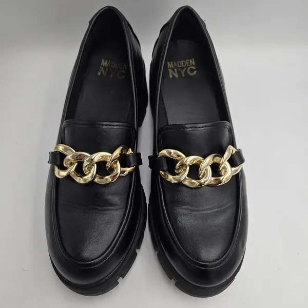 Steve Madden Y2K Madden NYC Loafers Womens 9 Black Chunky Gold Chain Lug Sole Platform Heels - Image 8