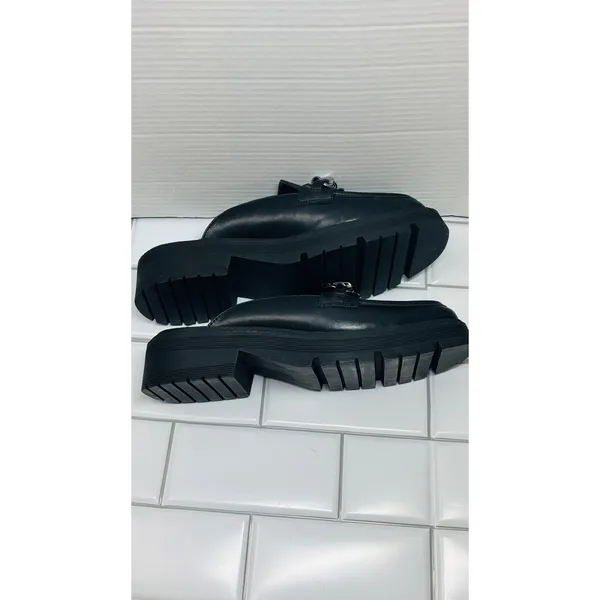 BP. Platform Loafer Mules Women 9.5 Black Excellent Chain Lug Sole Slip On Edgy - Image 8