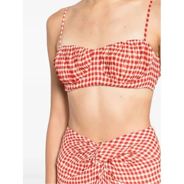 Reformation Alana Red Gingham Bustier Crop Top Sweetheart Neck Viscose Size 6 - Image 2
