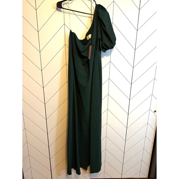 Sachin & Babi Women’s Plus 18W Emerald Green Nadia Gown One Shoulder Puff Sleeve - Image 9